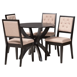 Baxton Studio Noe Modern Sand Fabric and Dark Brown Finished Wood 5-Piece Dining Set